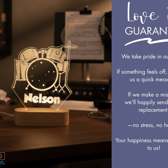 Drum Set Custom Name Light | Personalized LED Decor | Baby & Toddler Gift - Picture 6 of 8